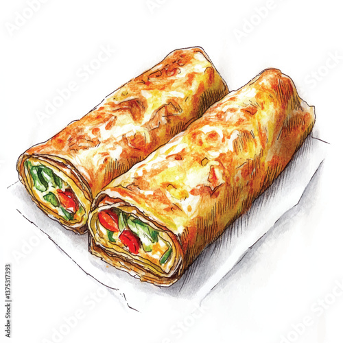 watercolor copic marker concept sketch of Tamagoyaki