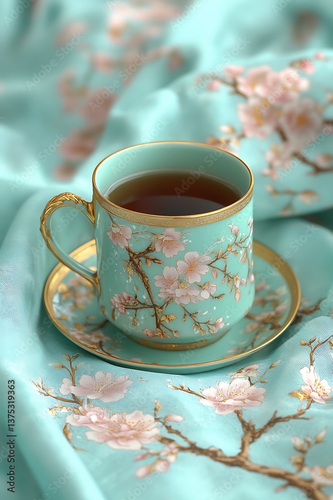 Fototapeta premium Teacup on Floral Fabric