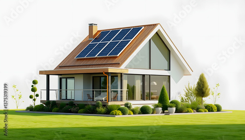 Eco friendly modern house. Green energy illustration. Solar and geothermal power. concept , with white tonespng