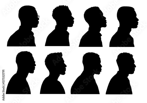 Set of silhouette of a young black man - vector illustration