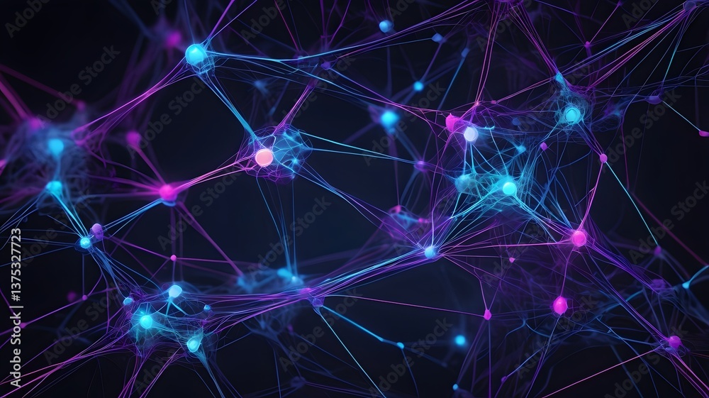 Futuristic Neural Network with Glowing Neon Blue & Purple Nodes Futuristic Neural Network with Glowing Neon Blue & Purple Nodes