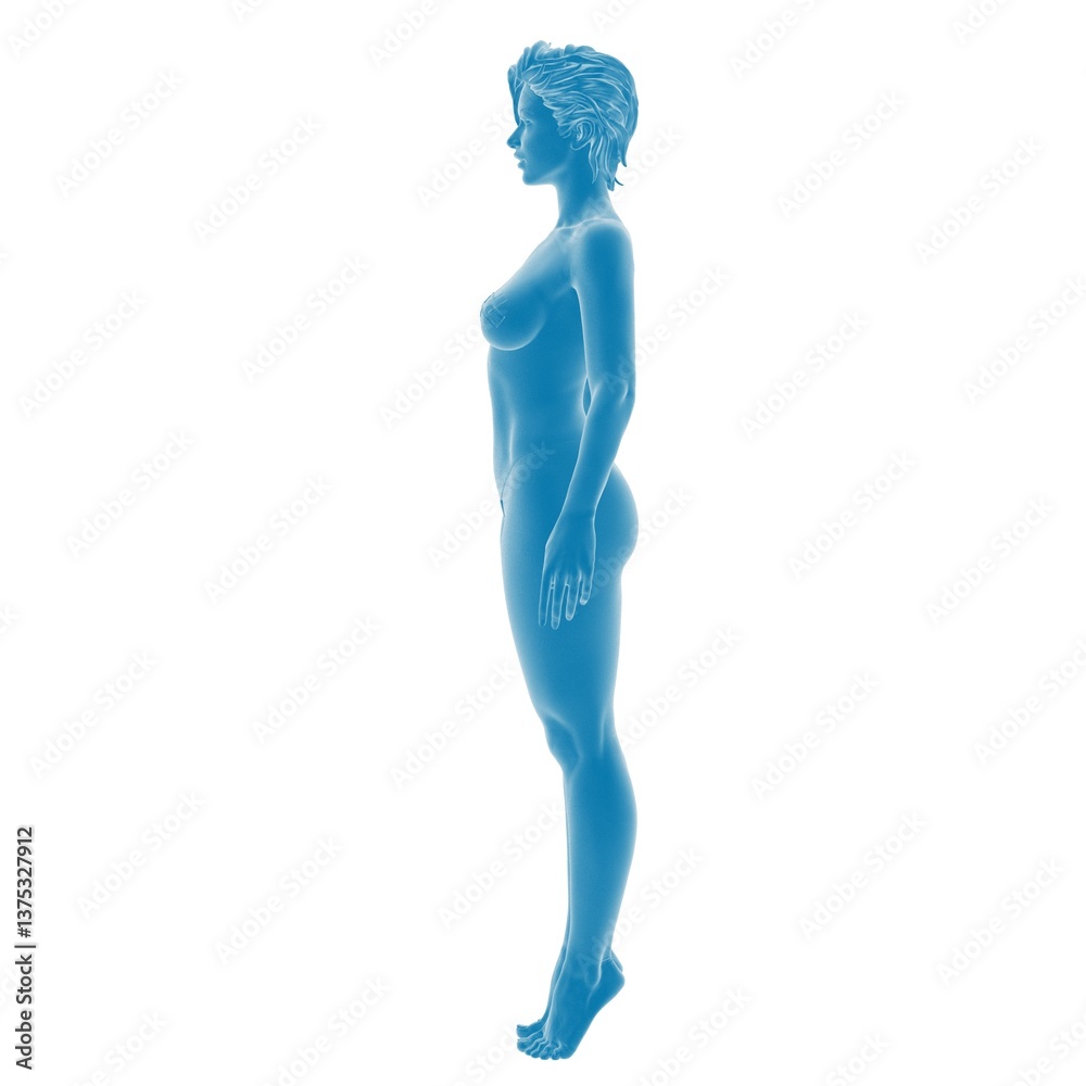 Naklejka premium 3D rendering of a female human anatomy in blue.