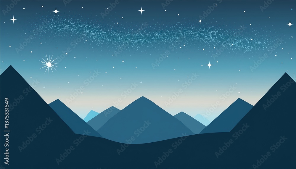 Fototapeta premium minimalism, abstract illustration of mountains and a milky way