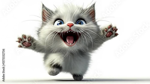 Cute Fluffy Kitten With Open Mouth Jumping Playfully Indoors Generative AI