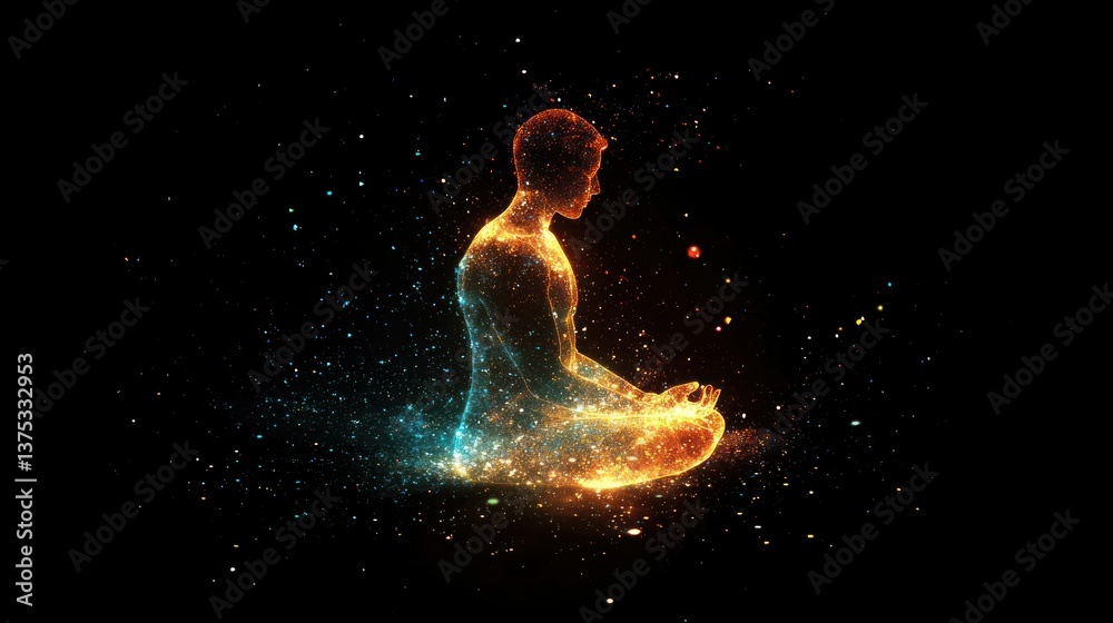 Naklejka premium A person meditating with a glowing aura representing deep thought.