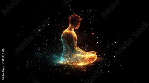 A person meditating with a glowing aura representing deep thought.