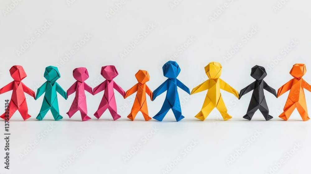 A poster representing Global Diversity Awareness with origami figures showing unity despite differences, set against a white background. A poster representing Global Diversity Awareness with origami figures showing unity despite differences, set against a white background.