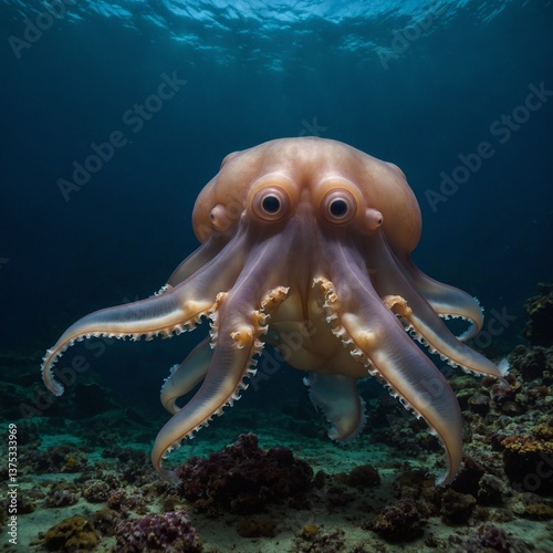 Dumbo Octopus Floating with Grace in the Deep