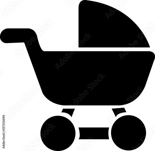 stroller glyph icon, baby, mother, pushchair, child, illustration, graphic, transport, icon, symbol, vector, baby carriage, birth, born, infant, pictogram, signs, silhouette, toddler, wheel, art, bugg
