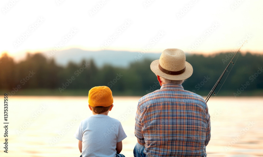 Generations Fishing Together on the Lake, the intergenerational bonding and peaceful outdoor moment Generations Fishing Together on the Lake, the intergenerational bonding and peaceful outdoor moment