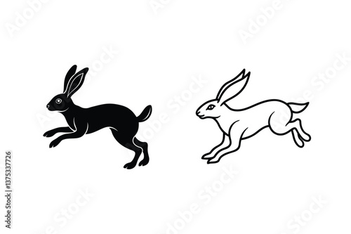 Running Hare Silhouette, Line Art, Black, White, Leporidae, Animal, Icon, Design, Graphic, Illustrate