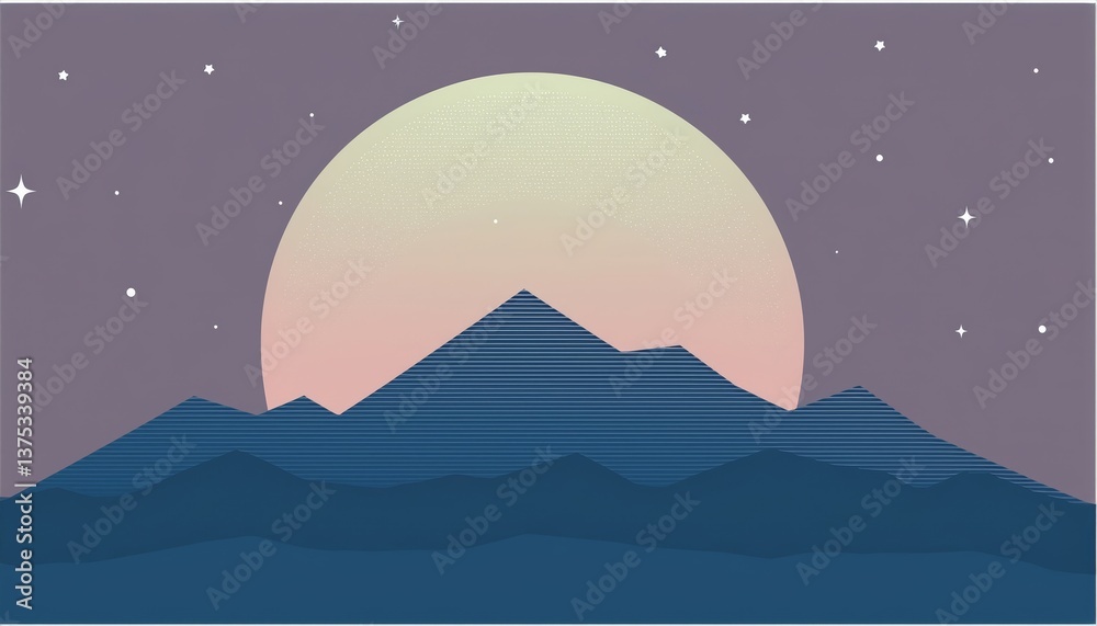 Fototapeta premium minimalism, abstract illustration of mountains and a milky way