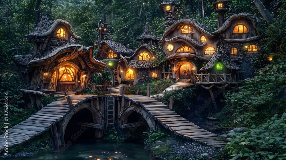 Fototapeta premium Close-up of enchanted goblin village