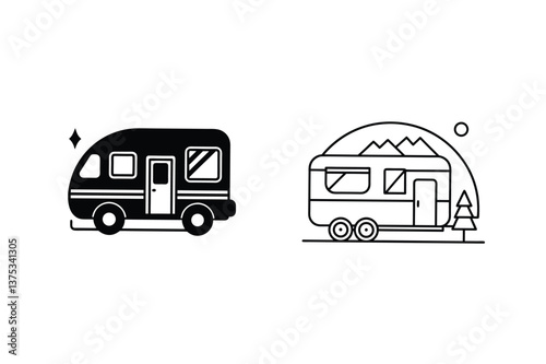 Camping Caravan Icons Travel, Adventure, Road Trip, Vacation, Outdoors