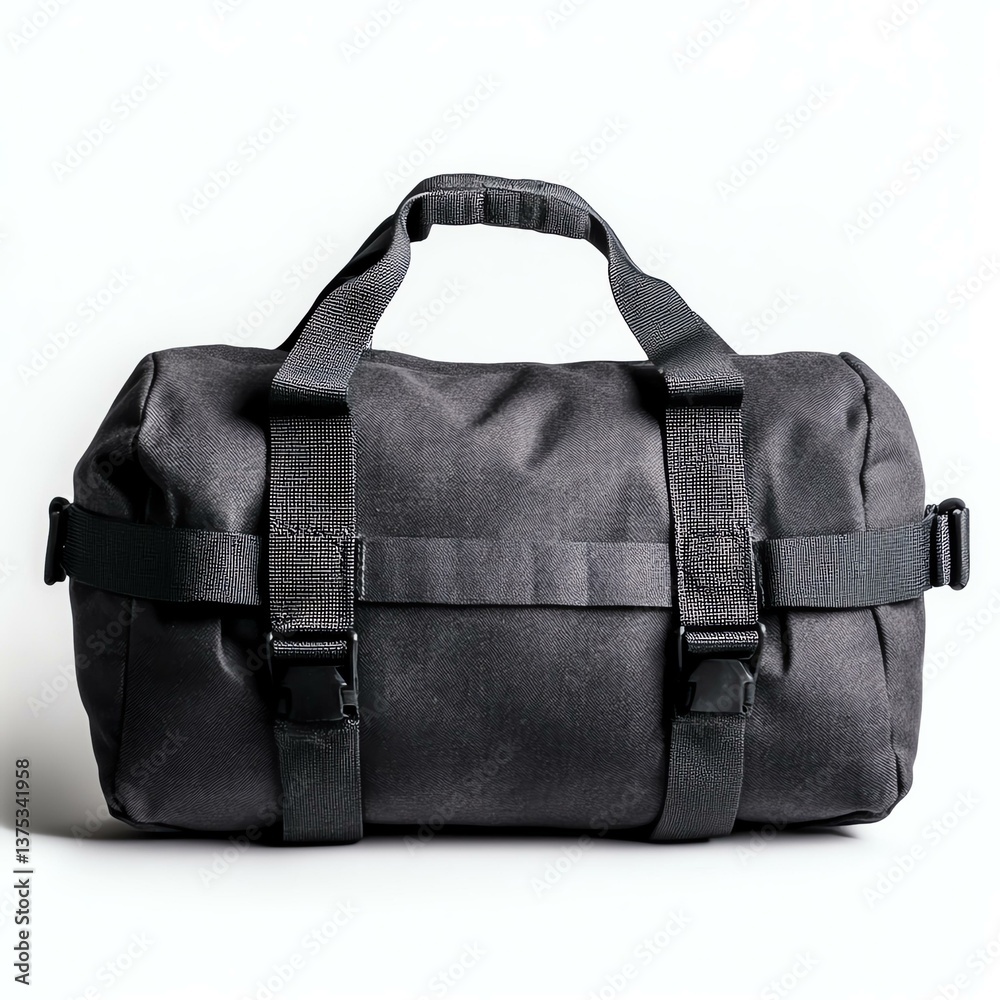 Naklejka premium Isolated on white background. Stylish black travel bag for everyday use