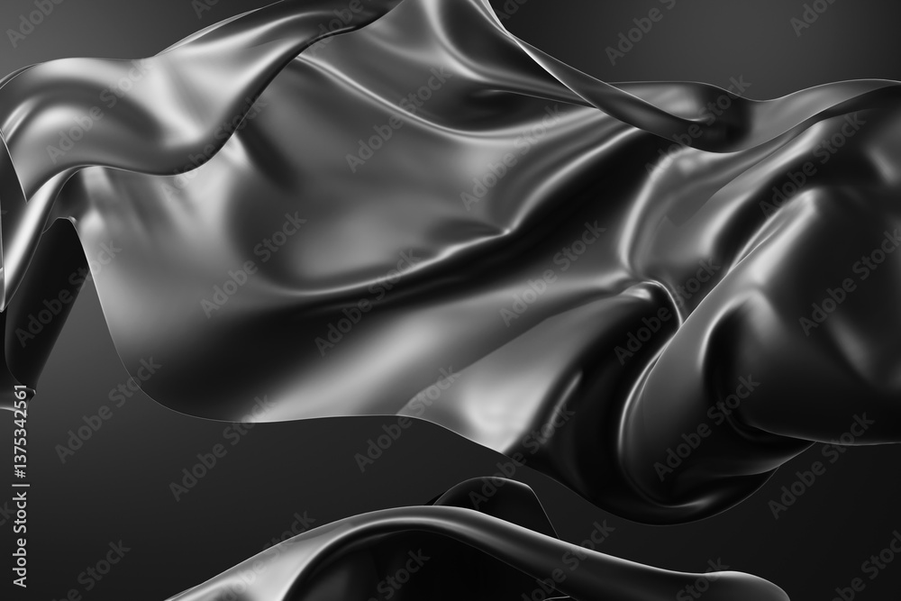 Obraz premium Elegant black silk fabric with smooth, flowing curves and glossy reflections on a dark background. A luxurious, abstract composition perfect for backgrounds, fashion, and design concepts.