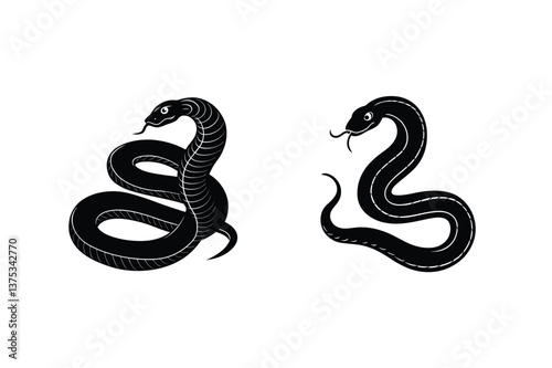 Wallpaper Mural Two stylized black snake illustrations, coiled, reptile, design elements Torontodigital.ca