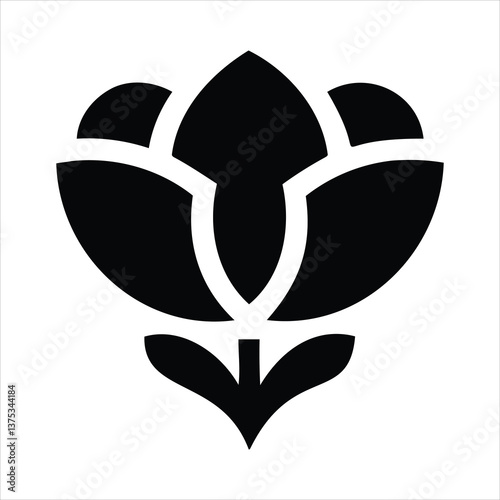 Elegant Floral Design: A striking black and white illustration of a stylized flower, its intricate petals and leaves forming a visually captivating design, evoking feelings of purity and elegance.