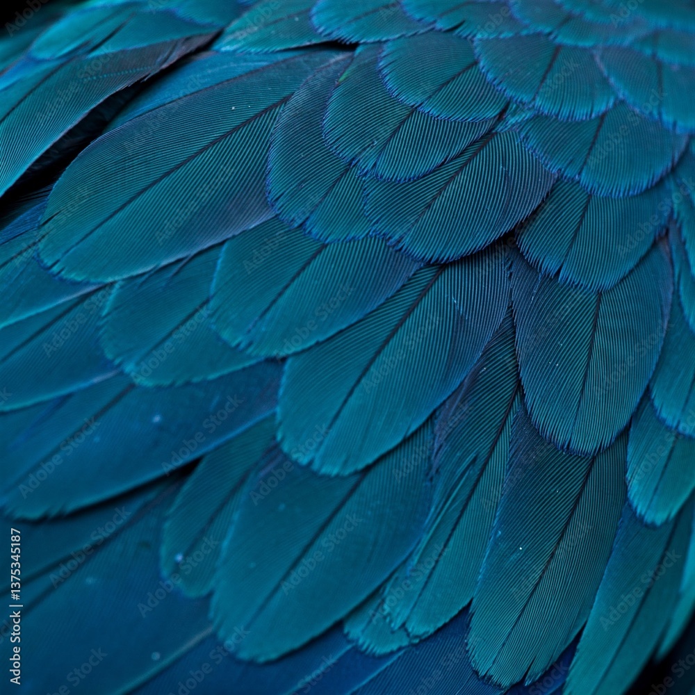 Obraz premium Close-up of Blue and Teal Bird Feathers in Layered Pattern