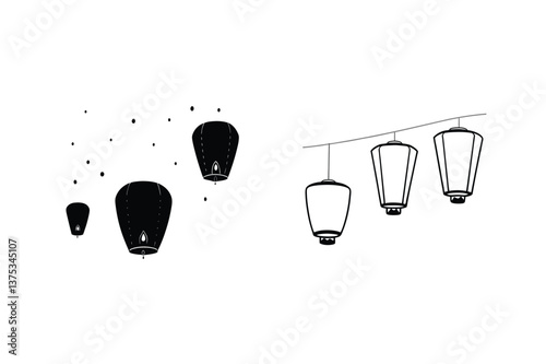 Floating Sky Lanterns, Asian Festival Lights, Illuminated Night Decorations