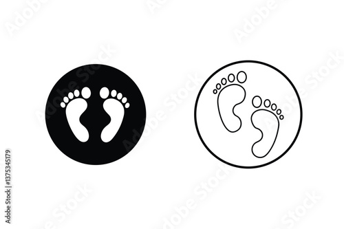 Footprint Icons Black, White, Circle, Baby, Child, Steps, Trace, Toddler, Walking, Design