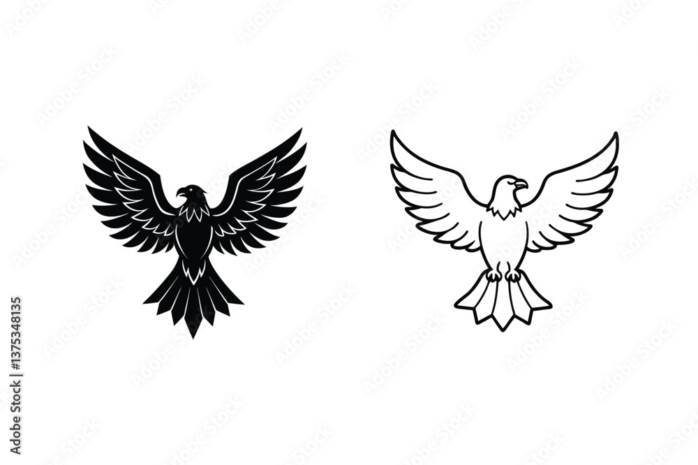 Fototapeta premium Majestic Birds of Prey Eagle and Hawk Line Art Designs