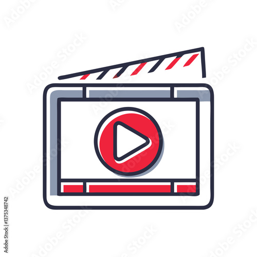 Video player icon with clapperboard on transparent background  