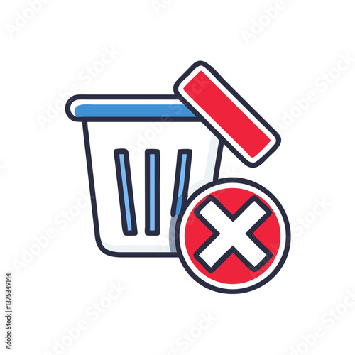 Remove icon with trash bin and prohibition symbol on transparent background  