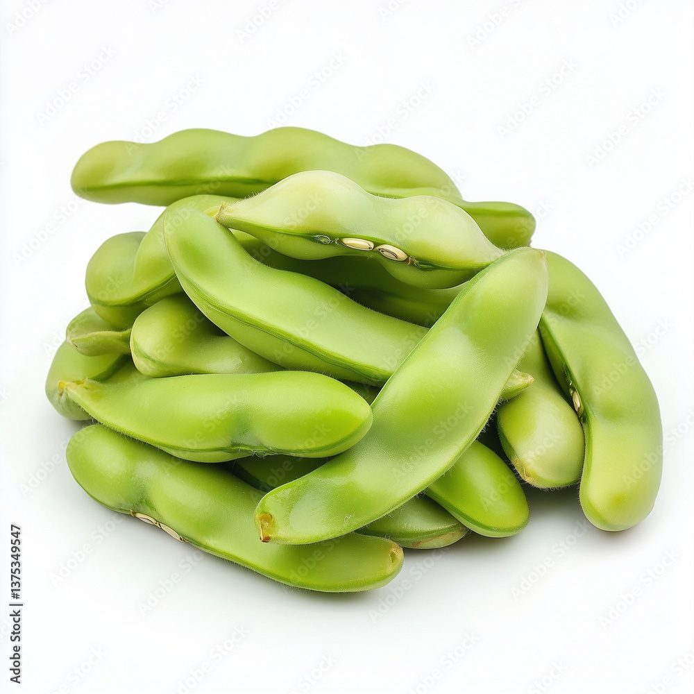 Raw Green Fava Bean Pods Piled Up Isolated on White Background Raw Green Fava Bean Pods Piled Up Isolated on White Background
