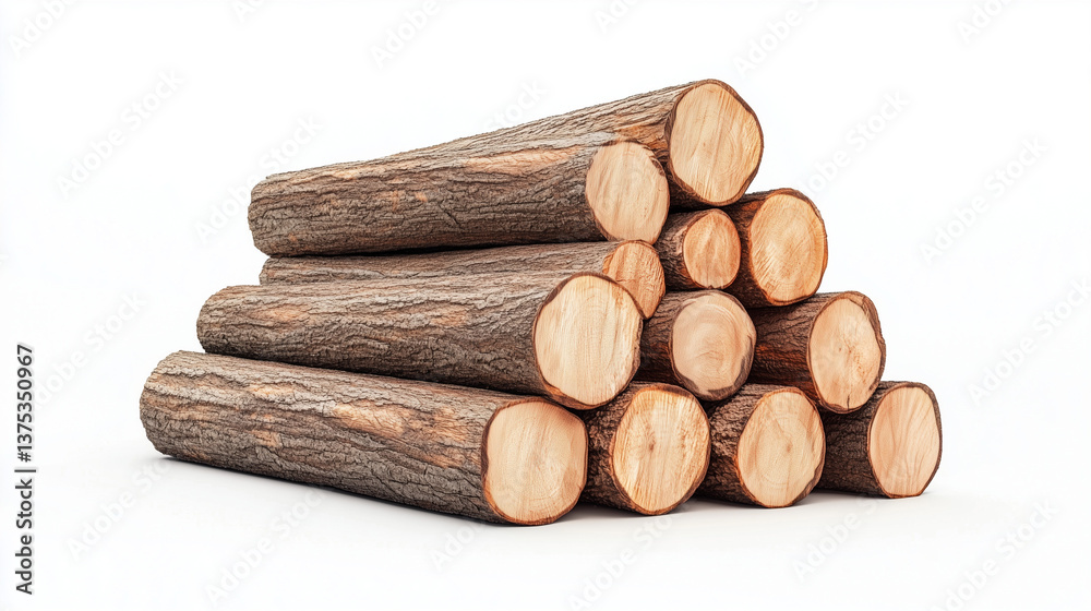Stack of Natural Wooden Logs – A neatly arranged pile of freshly cut timber logs isolated on a white background Stack of Natural Wooden Logs – A neatly arranged pile of freshly cut timber logs isolated on a white background