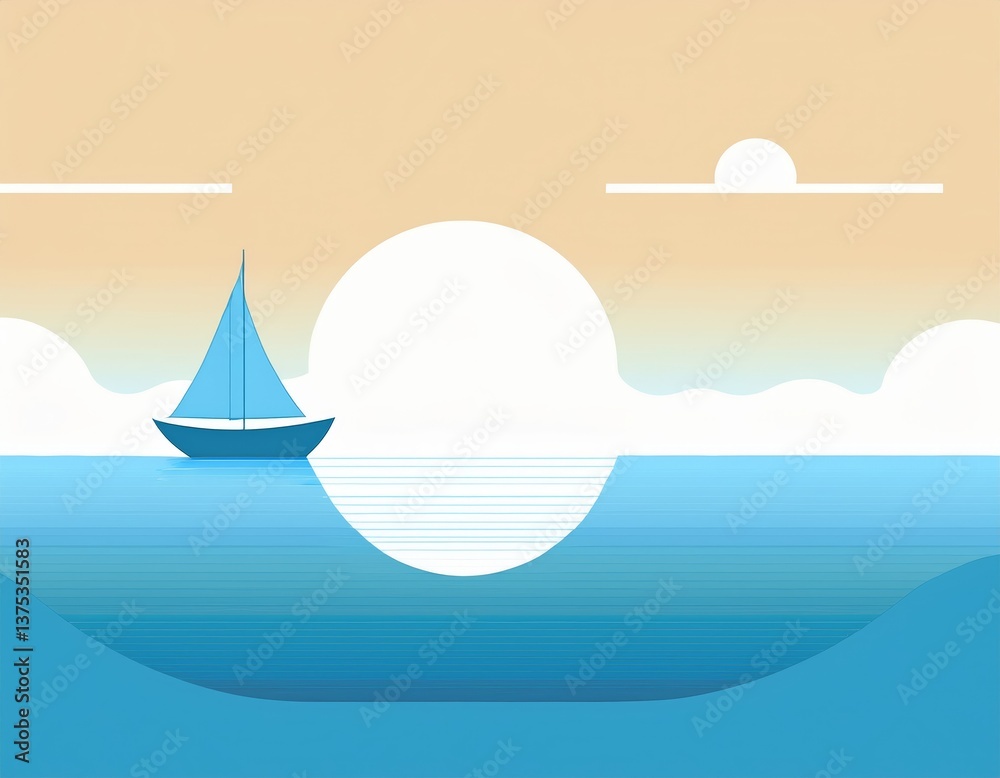 Naklejka premium minimalism, abstract vector illustration of the sea and a small ship