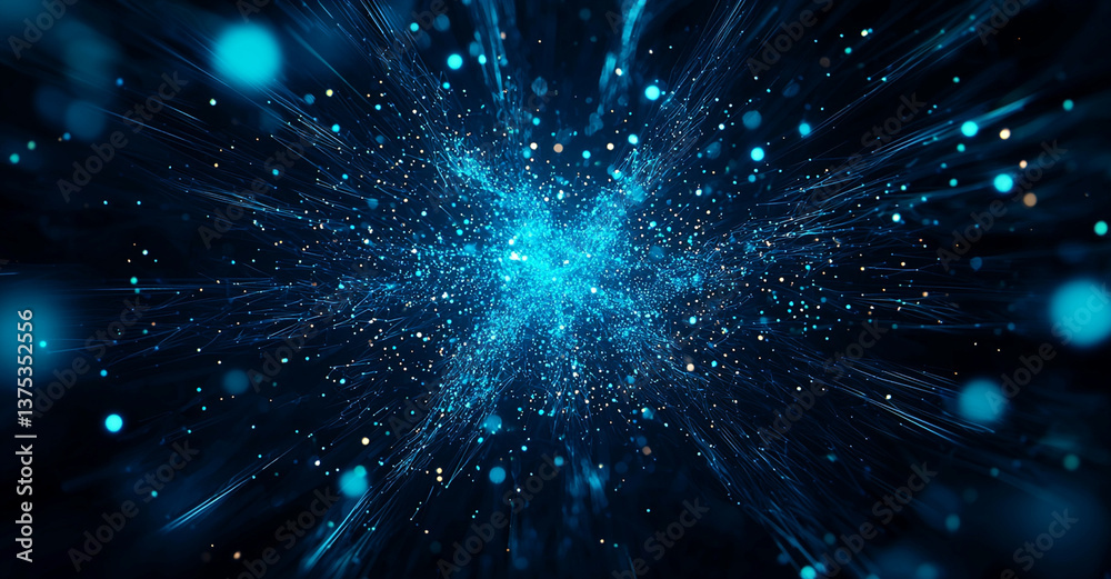 Naklejka premium Abstract blue glowing background with dynamic particles and light effects, creating sense of depth and movement. Ideal for technology and science themes