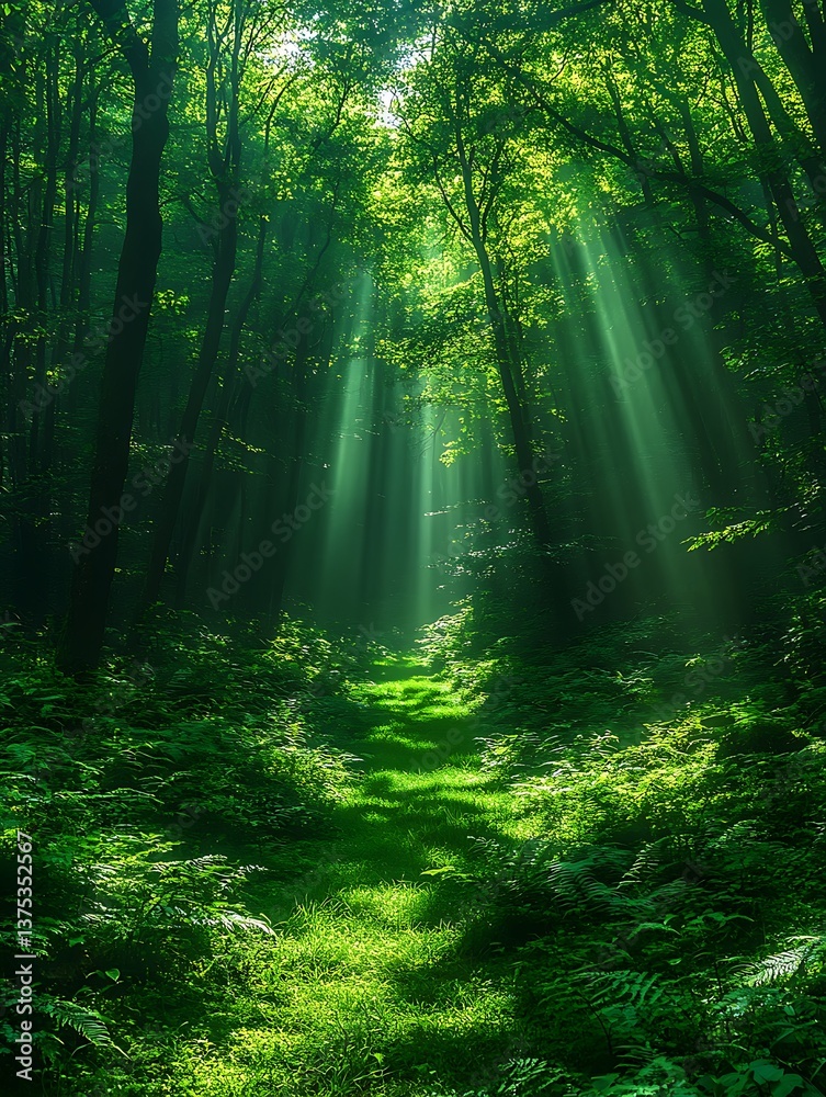 Obraz premium Sunbeams Forest Path Sunlight