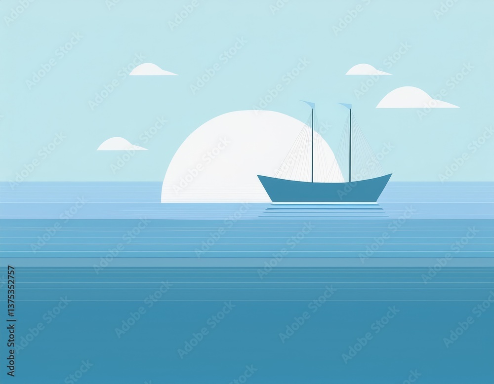 Fototapeta premium minimalism, abstract vector illustration of the sea and a small ship