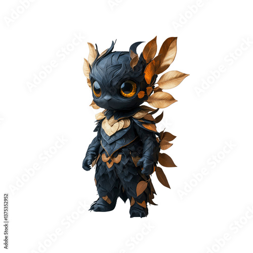 Majestic Black and Gold Fantasy Creature, 3D Rendered Digital Art