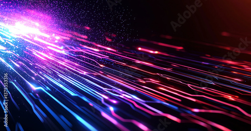 Futuristic abstract background with glowing blue and pink light streaks, creating dynamic and vibrant atmosphere. Perfect for technology and digital themes