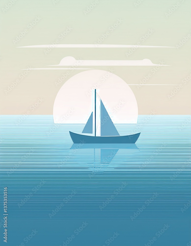 Fototapeta premium minimalism, abstract vector illustration of the sea and a small ship
