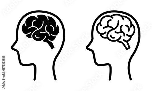 人間の脳を横から見た頭部のアイコン_A side-view icon of a human head with a visible brain.