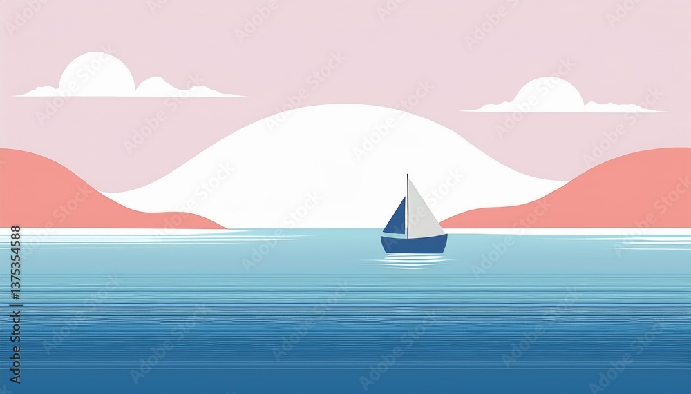 Fototapeta premium minimalism, abstract vector illustration of the sea and a small ship