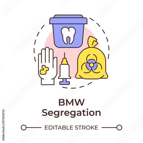 Biomedical waste segregation multi color concept icon. Medical garbage sorting. Safe disposal. Round shape line illustration. Abstract idea. Graphic design. Easy to use in presentation, article