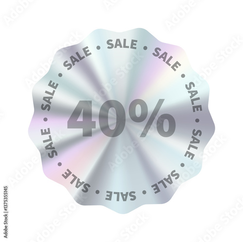 Holographic Sticker Set with Shiny Metallic Gradient Badges, Vintage Labels, Premium Sale Icons, and Discount Tags for Business.