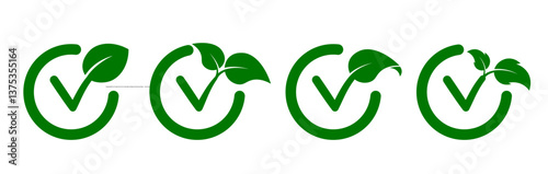 Vegan and Vegetarian Approved Icon with Leaf and Checkmark for Eco-Friendly Design Vector Illustration.