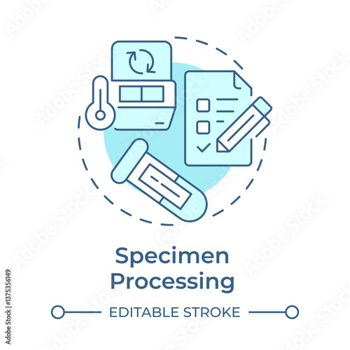 Specimen processing soft blue concept icon. Preparing materials for storage and analysis. Bio samples lifestyle. Round shape line illustration. Abstract idea. Graphic design. Easy to use in article