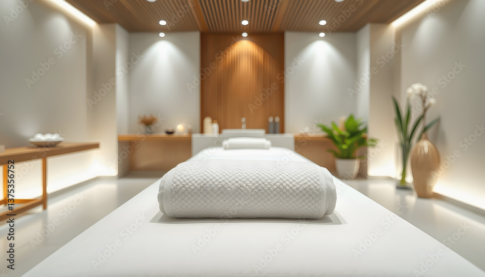Fototapeta premium Towel on massage table in modern spa salon , with white tonespng