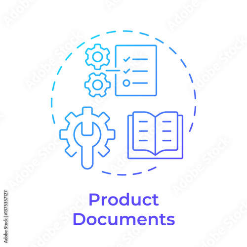 Product documents blue gradient concept icon. Instructions, manuals, certificates. Key goods information. Round shape line illustration. Abstract idea. Graphic design. Easy to use in presentation
