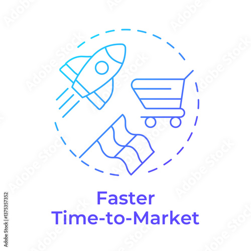 Faster time to market blue gradient concept icon. Products launching improvement. Benefit of using PIM system. Round shape line illustration. Abstract idea. Graphic design. Easy to use in presentation