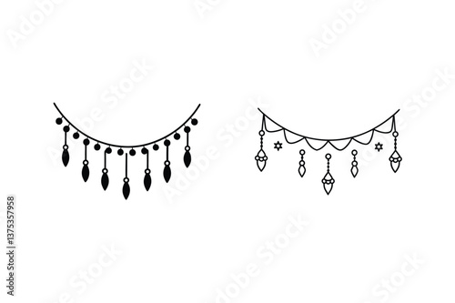 Elegant Decorative Garland Designs Line Art, Jewelry, Beads, Dangles
