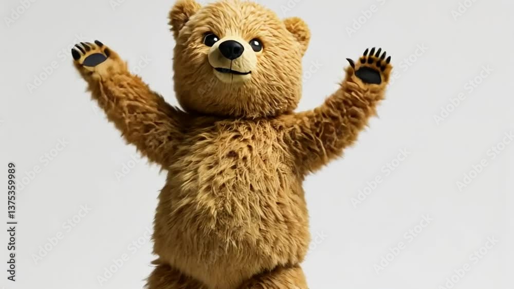 Charming Teddy Bear With Arms Raised in Joyful Celebration Generative AI