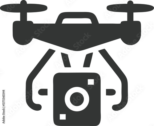 Drone Silhouette with Camera, Aerial Technology, Modern Iconography, Transparent