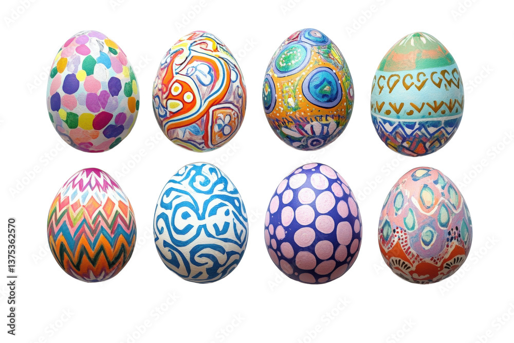 Set of 8 colorful patterned easter eggs, isolated Set of 8 colorful patterned easter eggs, isolated